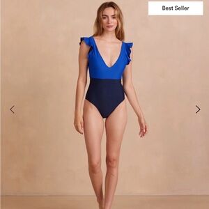 summersalt Two-Tone Ruffle Backflip One-Piece Swimsuit - Lapis & Navy